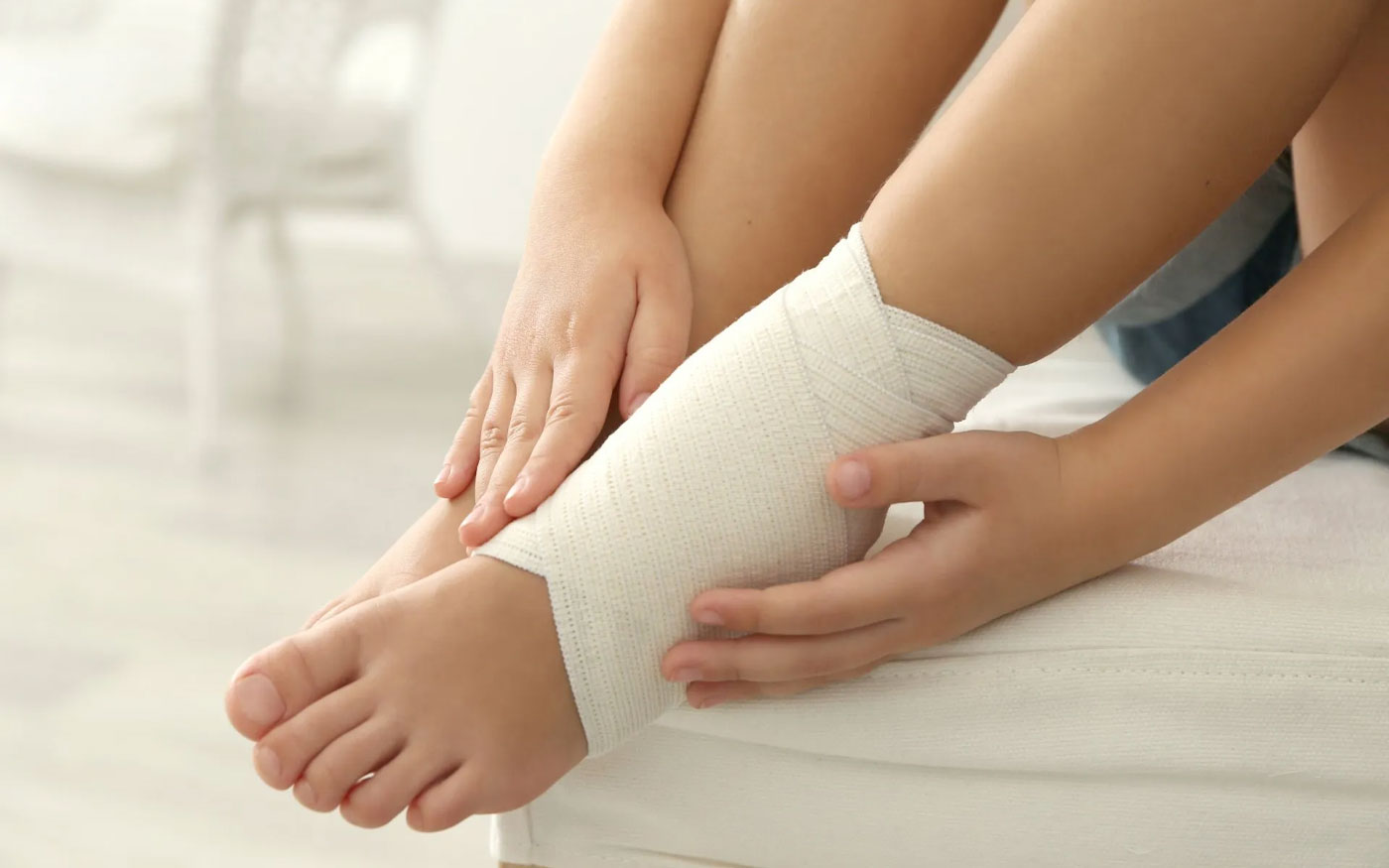 close up of bandaged ankle